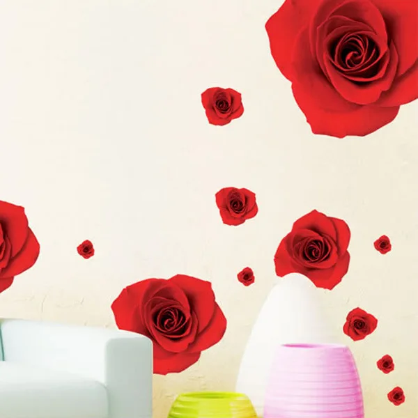 Red Rose Petals Wall Decals for Living Room Bedroom Home Decor Romantic