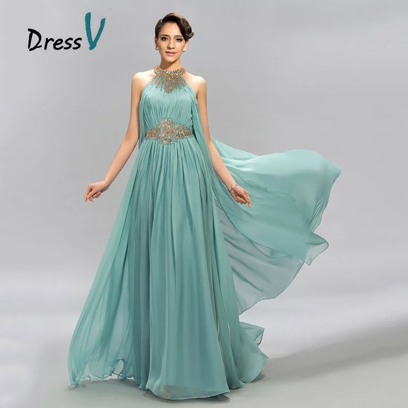 DressV Mint Blue Jewel Neckline Chiffon Long Evening