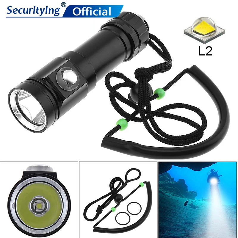 

SecurityIng QH01 Diving Flashlight Torch 700 Lumens IPX8 Waterproof LED Underwater 300-500m Diving Flashlight for Diving