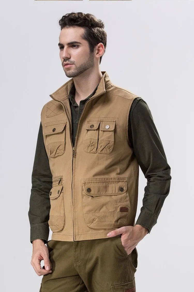 2015 Autumn Spring Casual Men Vest Coat AFS JEEP Cotton Multi Pocket 4XL Cargo Outdoor Hiking Sleeveless Jackets Waistcoat Vests (4)