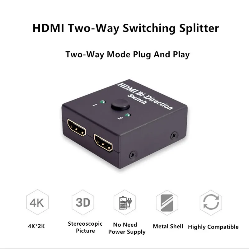  HDMI Splitter HDMI Switch Smart TV Box HD HDMI Convertitore Bidirezionale Audio Video Switcher Due 