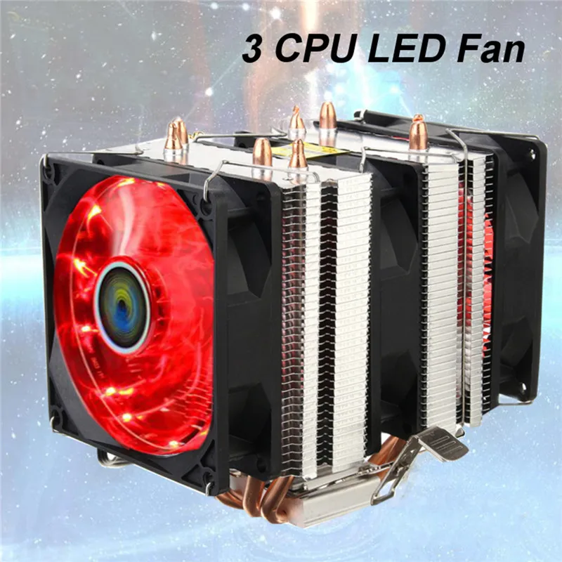 Красный светодиодный вентилятор с тремя кулерами для процессора, 4 медные трубки, вентилятор охлаждения, алюминиевый радиатор для Intel LGA775/1156/1155 AMD AM2/AM2+/AM3 ED