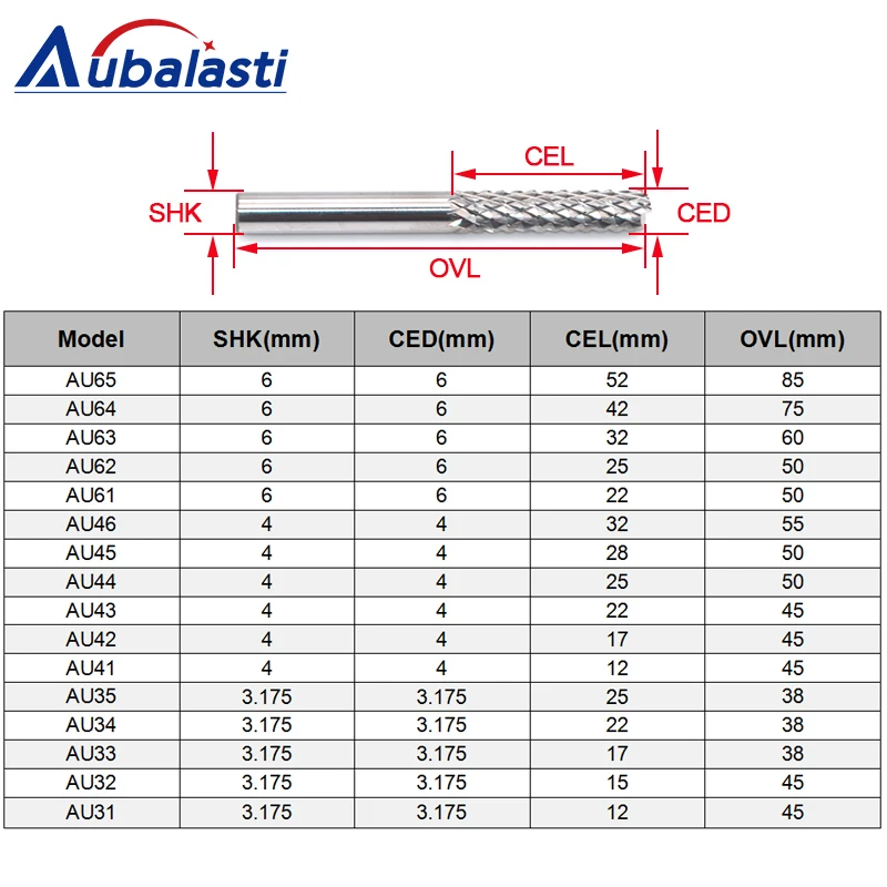 Aubalasti 3,175 мм 4 мм 6 мм Карбид вольфрамовый нож для кукурузы резки фрезерные долота ПХБ Концевая фреза ЧПУ фрезы для гравировки