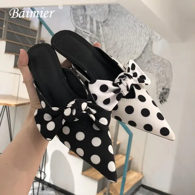 Online Shop Baimier Polka Dot Women Pumps Kitten Heel Women Plus Size 6 Cm Low Heels Women Pumps Point Toe Women Casual