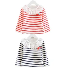 Infant Baby Girls Striped Tops Blouse Toddler Kid Flower Neck Shirt T-Shirt 5