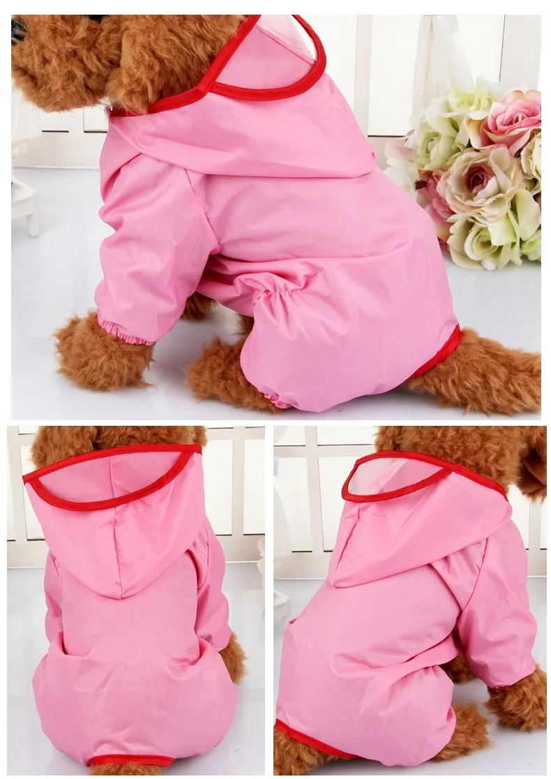 6 размеров, дождевик для маленьких собак, одежда для щенков, водонепроницаемая куртка с капюшоном, дышащий комбинезон, 6 цветов, Непромокаемая Куртка для питомцев ZL361 - Цвет: pink