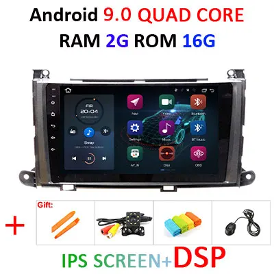 Android 9,0 ips экран 4G ram 64G rom Автомобильный gps для Toyota Sienna Навигация стерео сенсорный экран Аудио приемник без DVD плеера - Цвет: 9.0 2G 16G IPS DSP