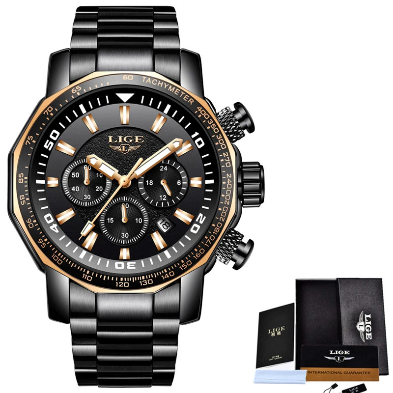 

LIGE Watch Men's Fashion Sports Quartz Big Dial Clock All Steel Mens Watches Top Brand Luxury Waterproof Watch Relogio Masculino