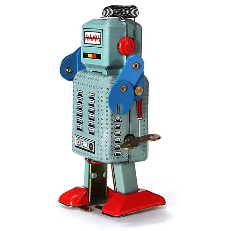 Vintage Mecánico Clockwork Wind Up Metal Robot de radar caminar Estaño Juguete Niños SM3 