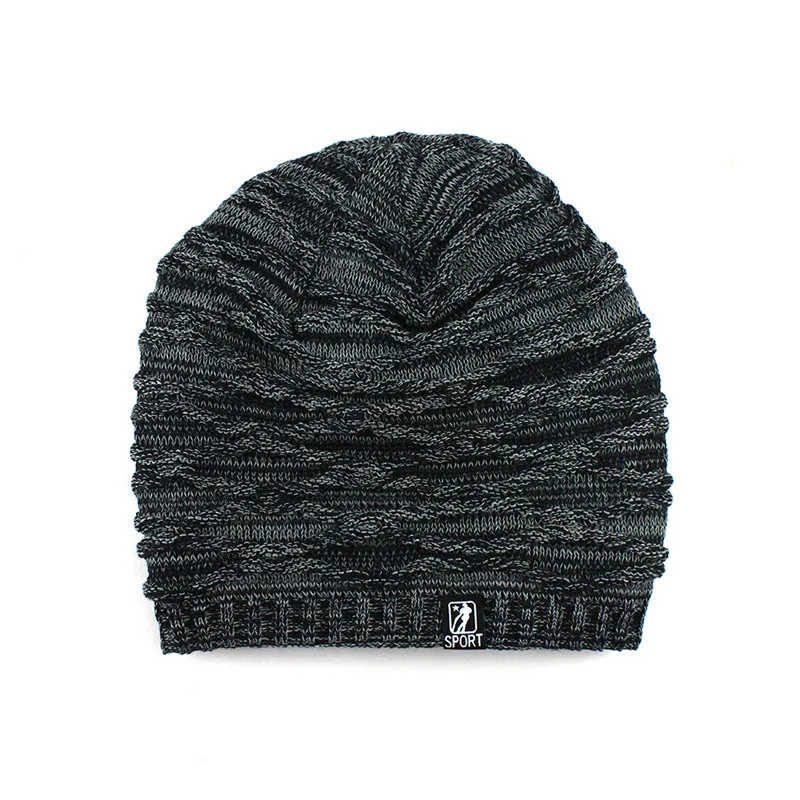 [FLB] зимняя вязаная шапочка для мужчин двухслойная теплая вязаная береты-кепки мужские толстые бархатные шапочки F18068 - Цвет: Black Gray hats