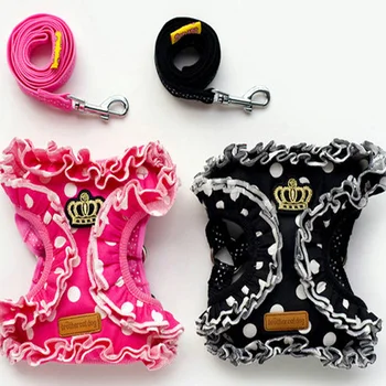 

New Pet Dog Harness With Leash Set Crown Dot Print Pet Dog Training Vest For Small Puppy Dogs Harness Leash arnes perro 8514