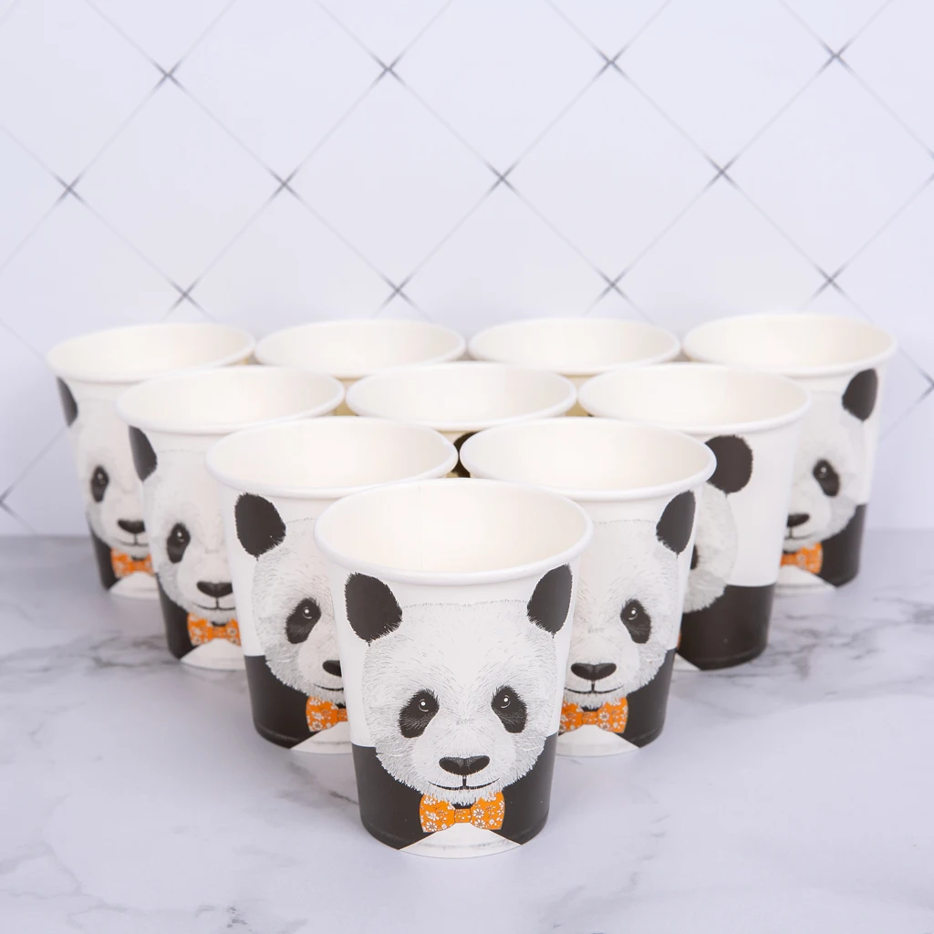 High Quality 10Pcs Cute Panda Paper Plates Cups Set Kids Birthday Wedding Party Tableware for Festive & Party Supplies