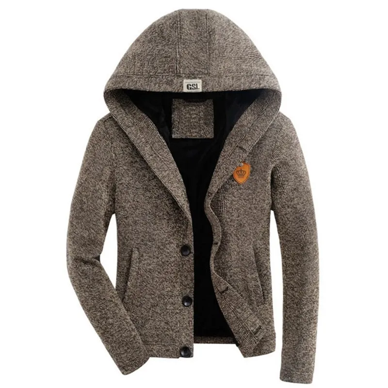 

Men Cardigan Fall and Winter Plus Thick Velvet Hooded Cardigan Sweater Plus Thick Velvet Hooded Cardigan Solid Color Sweater