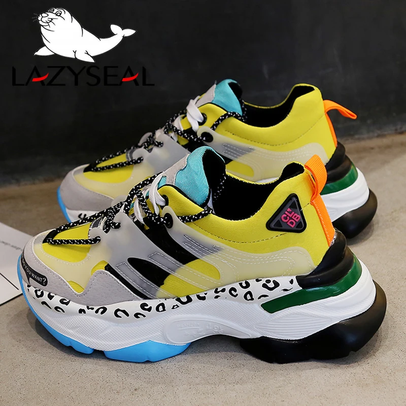 Cena LazySeal nowa wysokość zwiększenie koronkowe botki buty damskie okrągłe toe sznurowane buty do chodzenia oddychająca platforma buty sportowe z siatką przepuszczającą powietrze