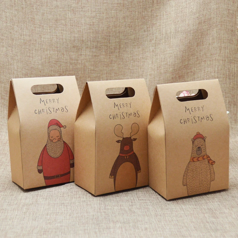 2pcs/5Pcs/10pcs  2018 Christmas Paper Bag Box Xmas Party Holiday Cookies Candy Present Bag