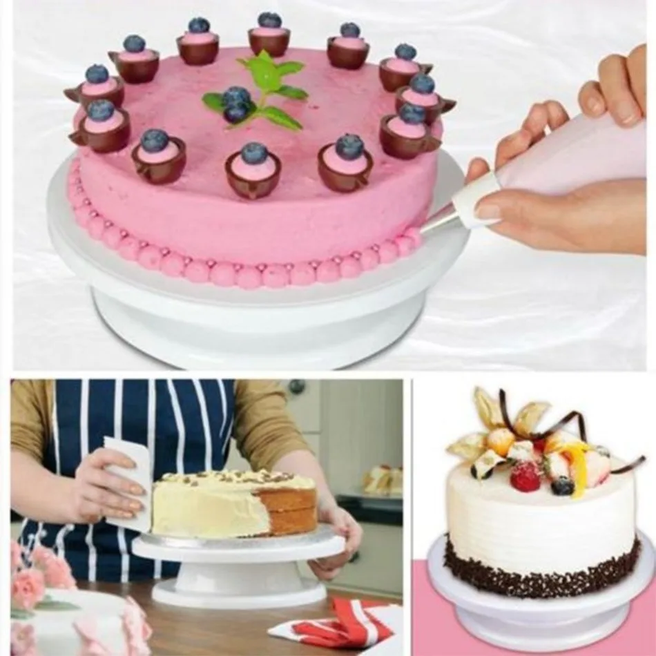 Size:28cm Kitchen Cake Decorating Icing Rotating Turntable Cake Stand White  Plastic Fondant DIY Baking Tools(014)