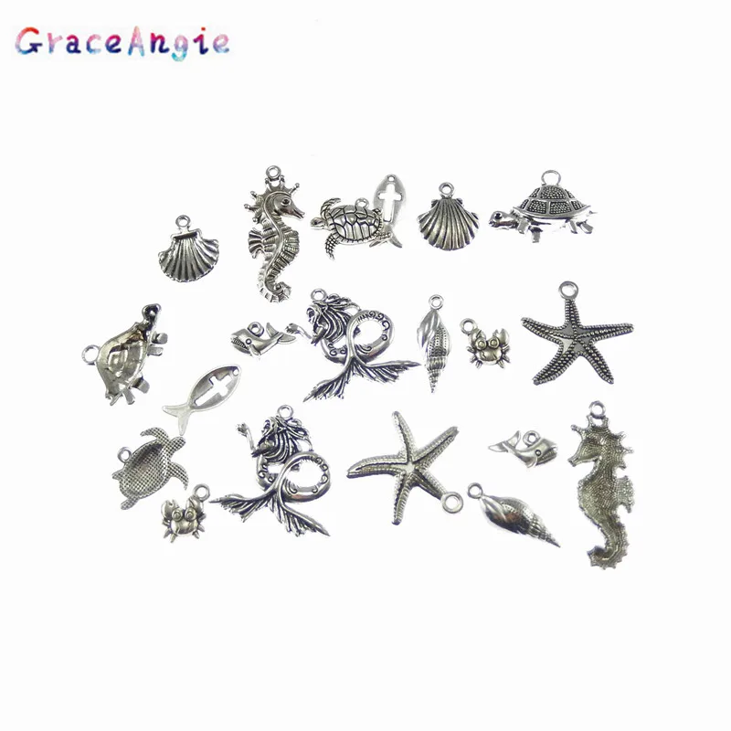 GraceAngie Mix 10PCS Подвески в виде животных для сережек раковина рыбы морская лошадь