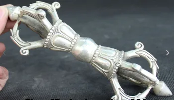 

zhmui88006360<<++20CM Tibet Buddhism Silver Temple Phurba Dagger Holder Protection God Statue