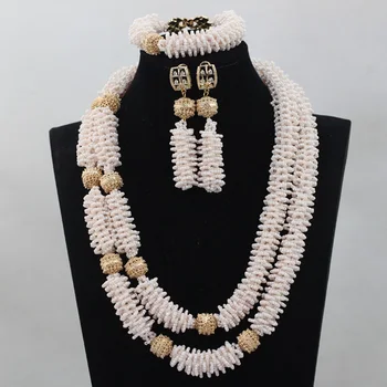 

New Trendy Fashion Cream Beige Seed Beads African Jewelry Sets Bridal Jewelry Costume Necklace Jewelry Set Free ShippingABL731