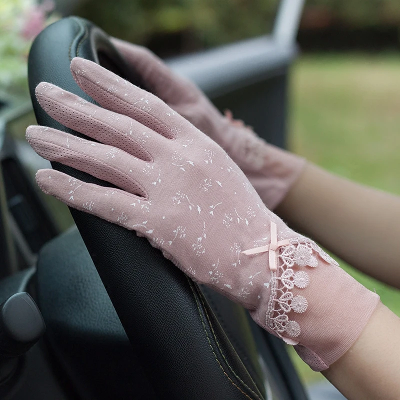 Woman Gloves Sweet Summer Sunscreen Gloves Female Thin Pure Cotton