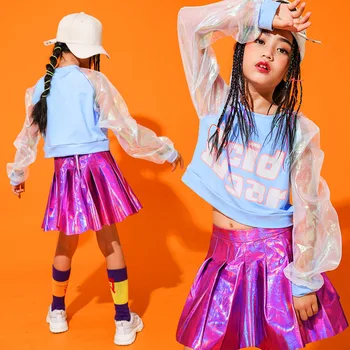 

Kids Jazz Ballroom Dance Clothing for Girls Hip Hop Dancing Costumes T Shirt Cheering Crop Tops Performance Show Short Skirts