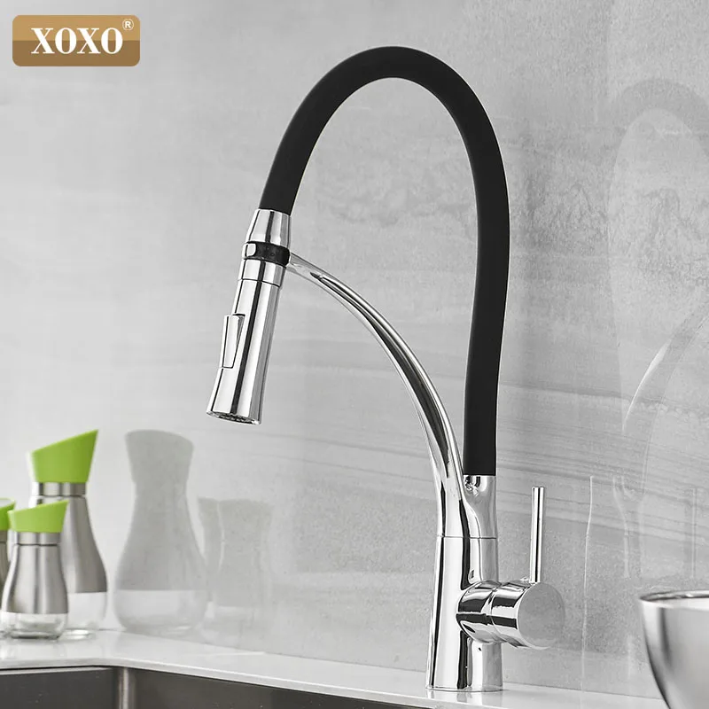  XOXO LED Kitchen Faucet Hot and Cold Pull Down Chrome Black Mixer Tap Single Handle Torneira Cozinh - 32968439441
