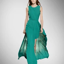 Vestidos De Fiesta Ninguno Regular Solid Novedad Venta Directa de la Nueva Túnica Vestido Largo Más Tamaño Con Gradas Plisado Seda de muselina Maxi
