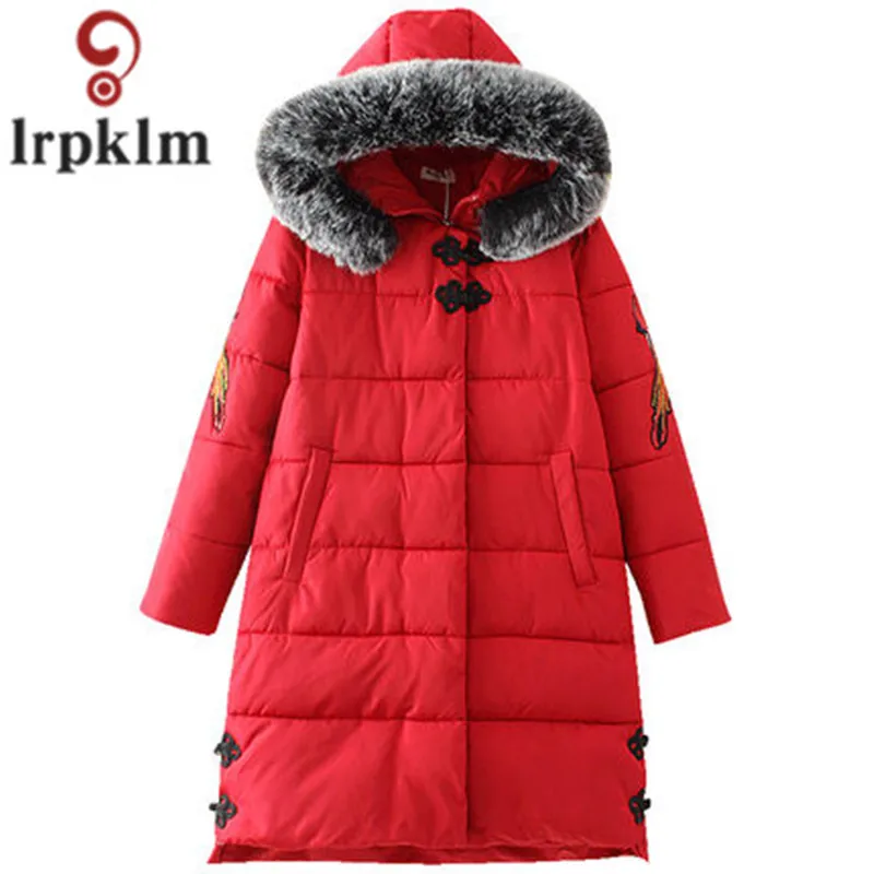 Women Winter Cotton Padded Jacket Chinese Style Button Hooded Fur Collar Loose Parkas Female Winter Coats Plus Size 5XL AS024 (14)