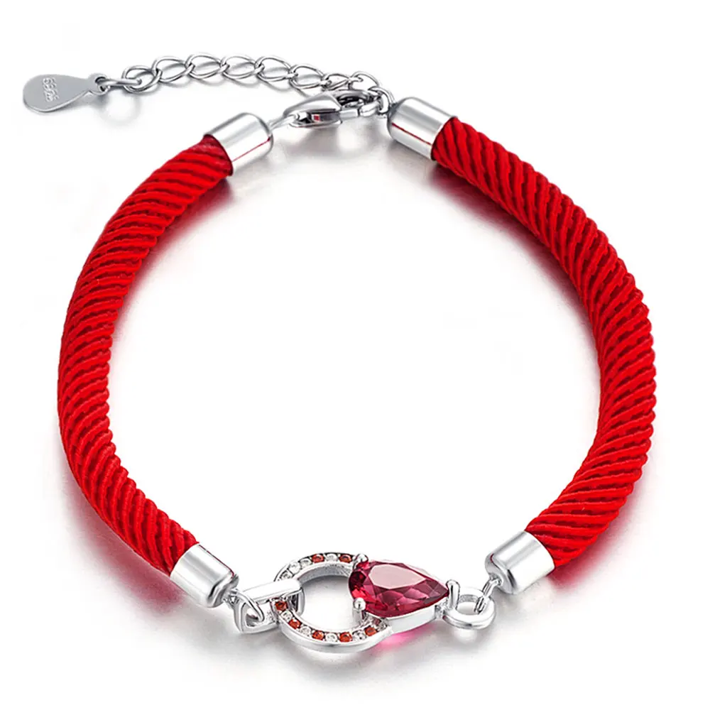 

WK 925 Sterling Silver Thick Red Thread Bracelet For Lucky Women Red Crystal Handmade 4MM Rope String Bracelets Jewelry W9 BA038