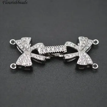 

Two Loops Double Bowknot Paved CZ Beads Necklace Clasps Fit Two Rows Necklace Making Jewelry Findings 10pc Per Lot