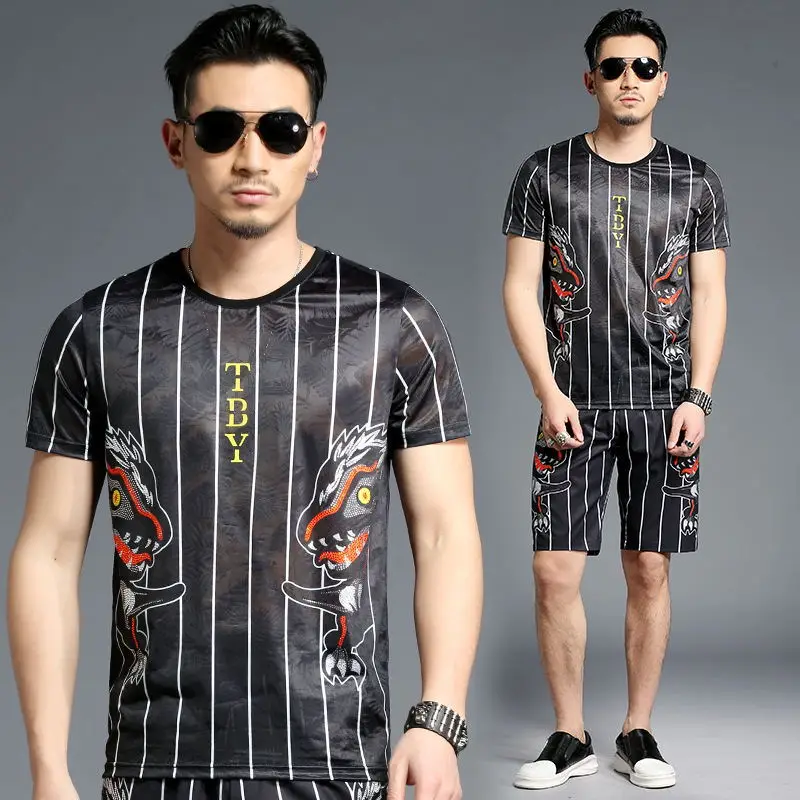 

Summer Latest Design Noble Men'S T Shirt Streets Style Casual Set Short Sleeve T-Shirt Shorts Two-Piece Set