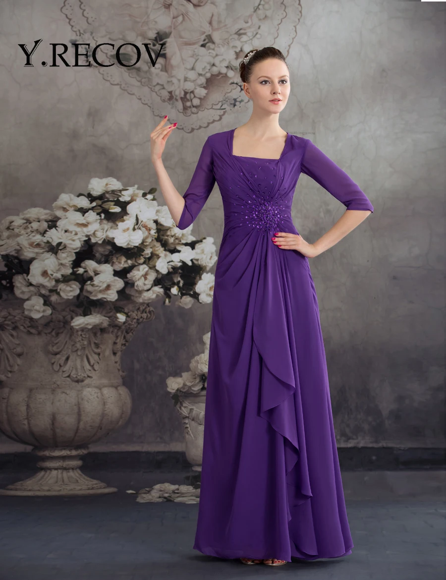 ==> [Free Shipping] Buy Best Mother of Groom Formal Dresses YD2087 A-line Half Sleeve Purple Mother Bride Dresses Plus Size Online with LOWEST Price