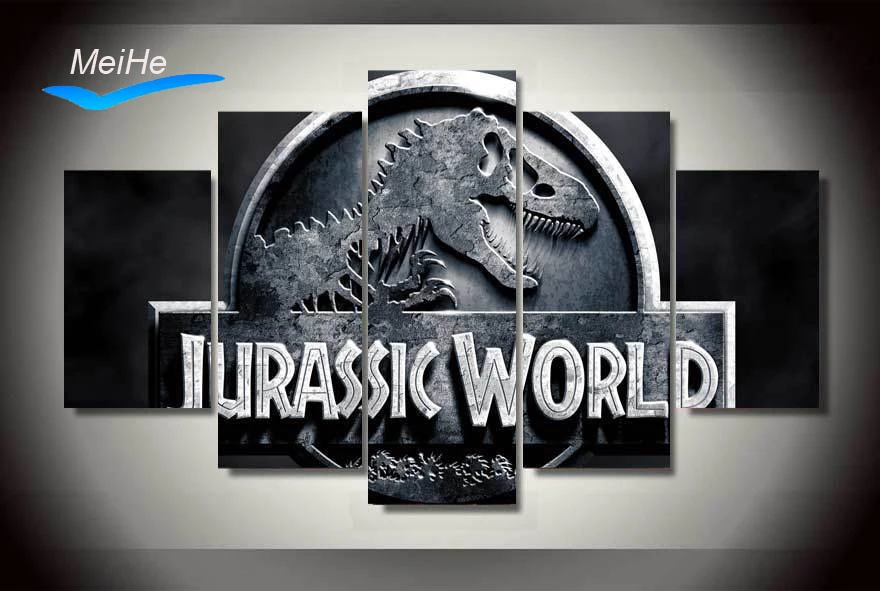 Framed Printed jurassic park logo wall stone Painting on canvas room decoration print poster