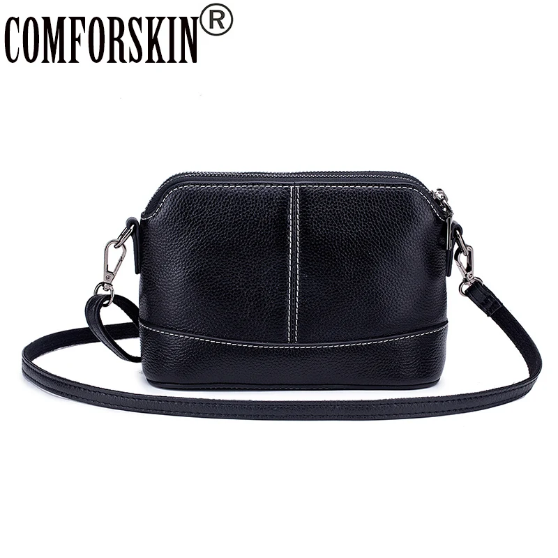 

COMFORSKIN Premium Genuine Leather Double Compartment Cross-body Bag New Arrivals European American Feminine Messenger Bag 2019