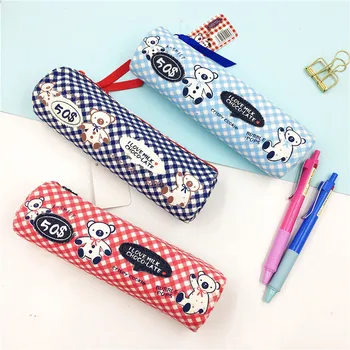 

1pcs Korea Creative Round Pencil Bag Simple Bear Music Box Cute Canvas Bulk Storage Bag Men and Women Pencil Box