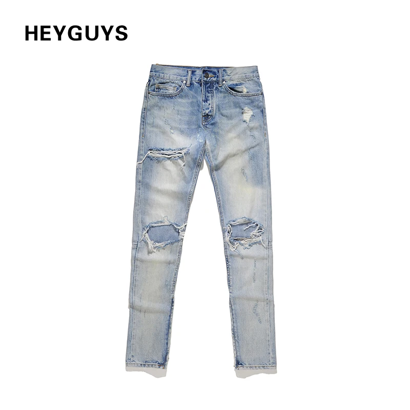 

HEYGUYS 2018 NEW fashion street mens destroyed jeans hole casual pants cool green jeans damage jeans rock hip hop high quality