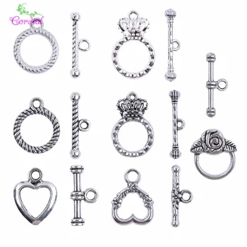 

Fashion Jewelry 100 Sets Crown Round Heart Rose Shaped Toggle Clasps Rhodium Color Connector DIY Handmade Jewelry Accessories