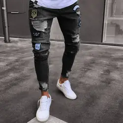 2019 Маленькие ноги значок джинсы мужские модные колено отверстие молнии маленькие ноги джинсовые брюки с дырками