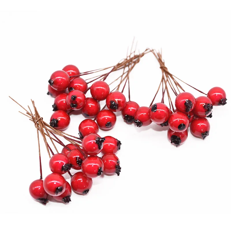 

50pcs/pack 10mm Artificial Flowers Stamens Red Fruit Berries Cherry Fake Foam Fruit for Wedding Christmas DIY Wreath Decoration