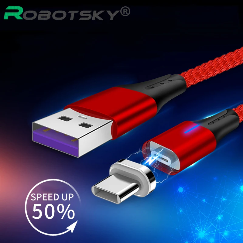 Магнитный кабель для передачи данных type C 5A USB C для быстрой зарядки с нейлоновой оплеткой USB-C Магнитный кабель для зарядного устройства для huawei mate 20 P20 Pro