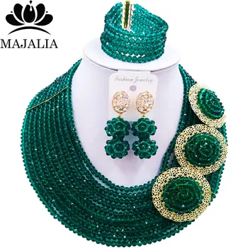 

Majalia Fashion Romantic Nigerian Wedding African Jewelry Set Army green Crystal Necklace Bride Jewelry Sets 10CP002