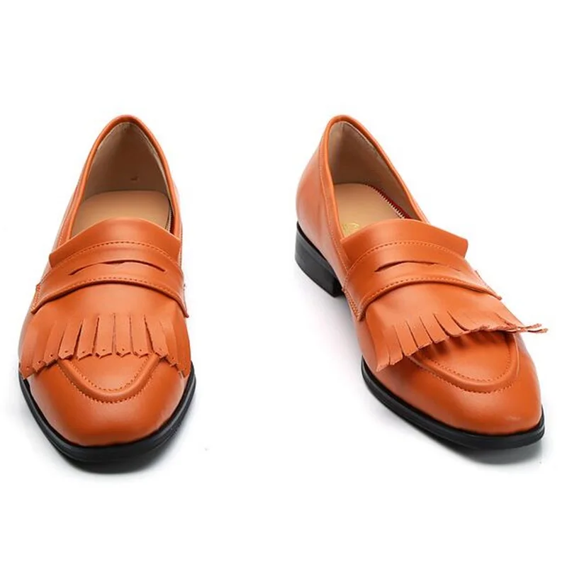 OMDE/Мужская обувь; повседневная кожаная обувь; мужские лоферы без застежки; модные мужские лоферы с оранжевой бахромой; осенние уличные тапочки ручной работы