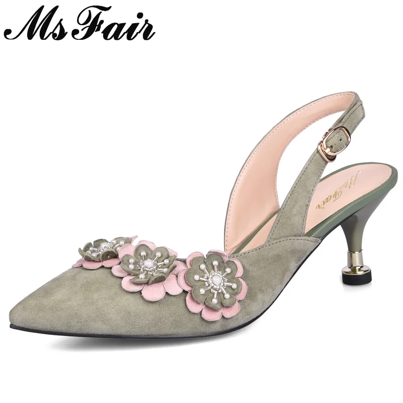 

MsFair Pointed Toe Thin Heels Women Sandals Fashion Buckle String Bead Pearl High Heels 2018 Appliques Women High Heel Sandals