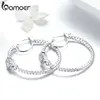 BAMOER-boucles d'oreilles Hyperbole couleur argent nouveauté, grands cercles, CZ, cubique, clair, bijoux YIE137 pour femmes ► Photo 3/6