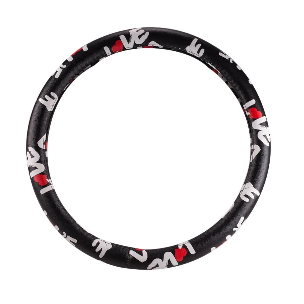 

38 CM Steering Wheel Cover PU Styling Letters Auto Interior Accessories Car Steering Covers