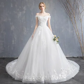 

Real Image Luxury Wedding Dresses 2019 Vsetido De Novia Bride dress Crystals Lace Beading Appliques Court Train Bridal Gowns