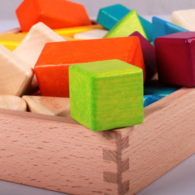 Бук 54 шт цветные строительные блоки безопасные экологически чистые нетоксичные, подарки детям 3-6 лет, детская игрушка деревянные кубики