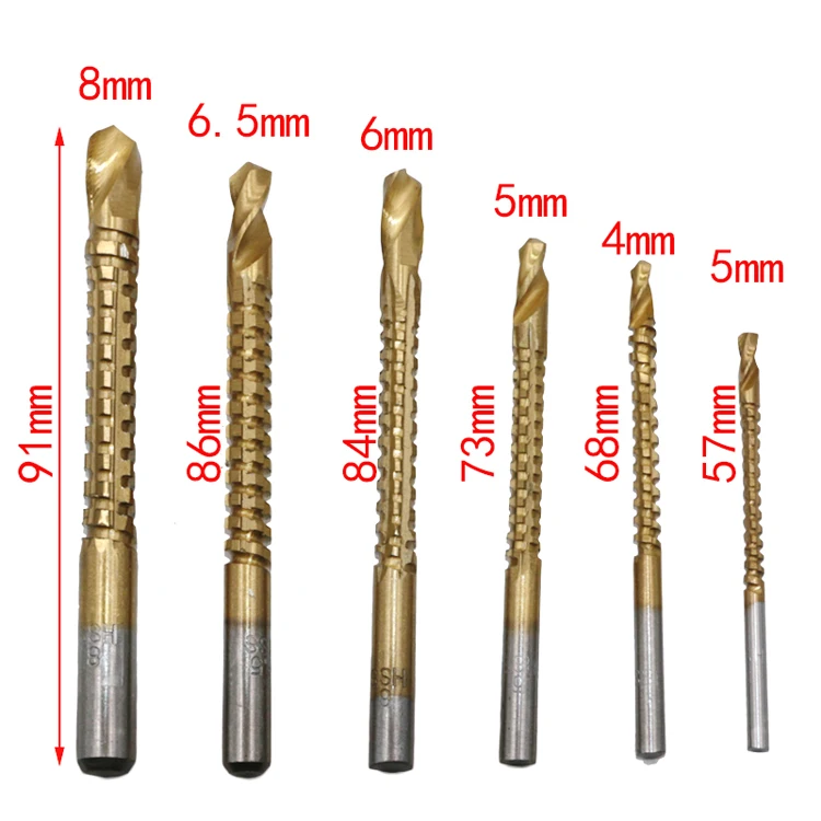 QSTEXPRESS инструмент 6 шт./компл. Сверла и Пилы Набор HSS Стали Titanium Деревообработка Дерево 3/4/5/6/6.5/8 мм дрель