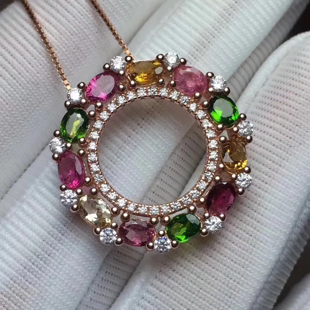  Pendentif tourmaline multicolore naturel pendentif pierre précieuse naturelle collier S925 argent b