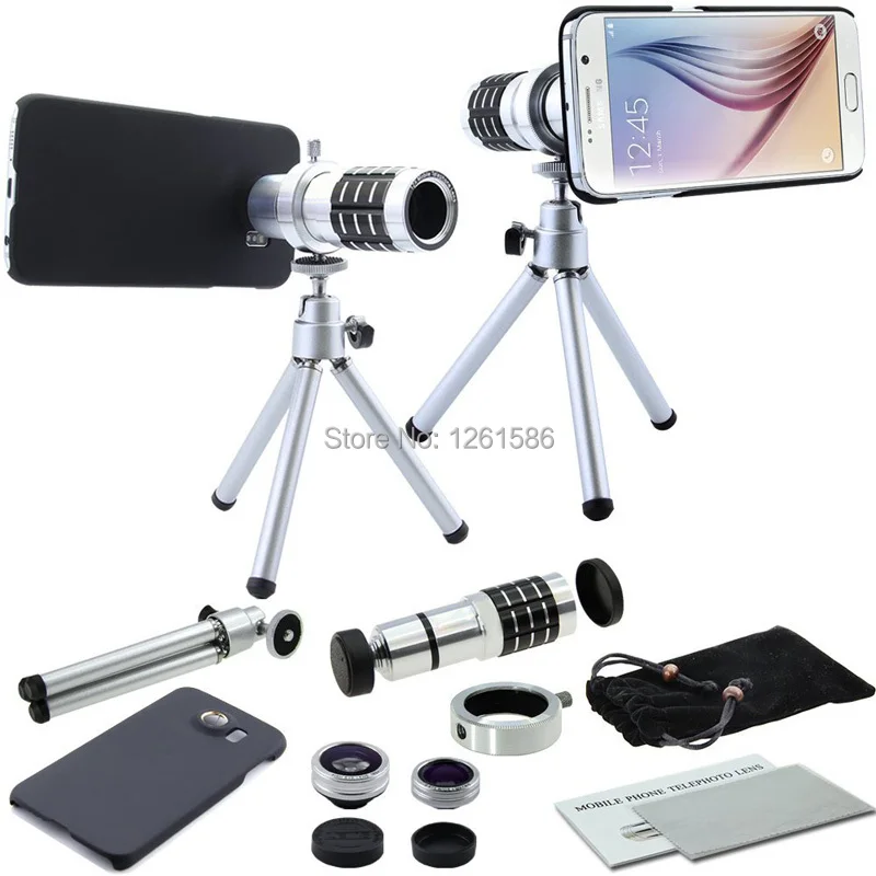 Samsung Galaxy S6 4 in 1 Camera Lens Kit includes 12x Black Telephoto Manual Focus Camera Lens with Tripod